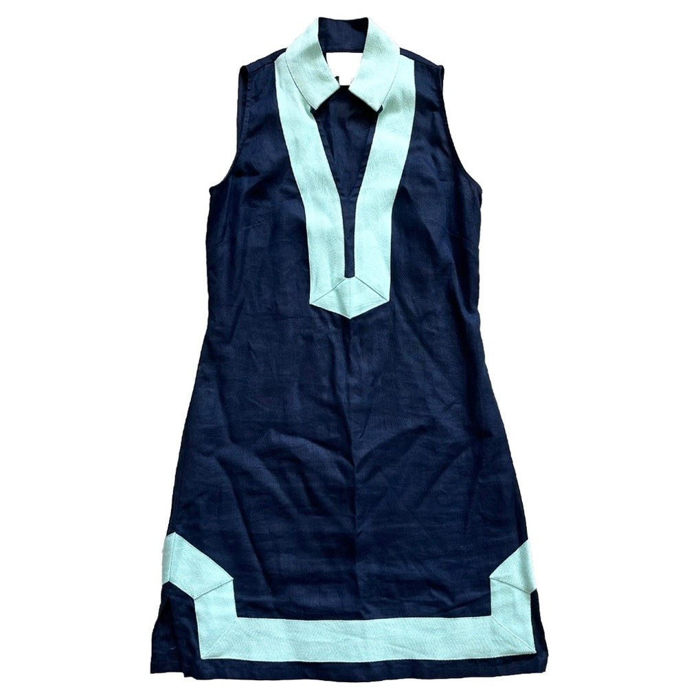 SAIL TO SABLE Linen Classic Sleeveless TUNIC DRESS Navy Turquoise Size XXS - Picture 11 of 11